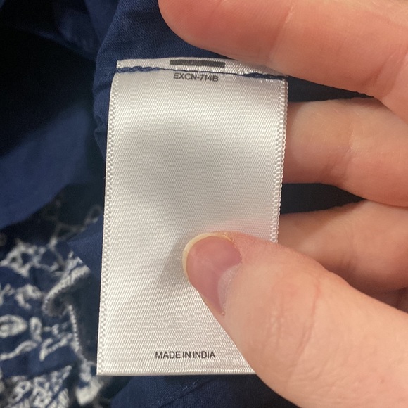 Express Printed navy and white Eyelet Lace Trim Faux Wrap Dress no belt size XL - Picture 15 of 15